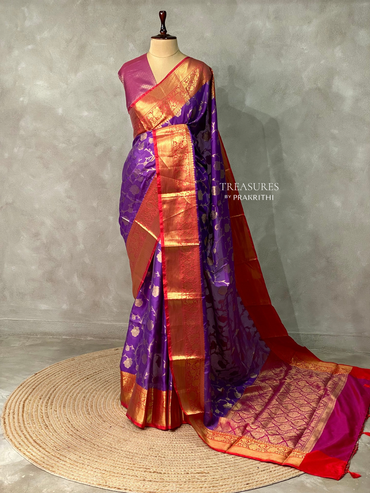 Violet and red Banarasi silk saree- PIH40