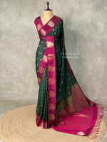 Bottle green and Magenta pure soft silk saree - PSOFTD6