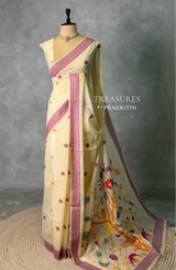 Sandal jamdani cotton silk saree- PBR47G