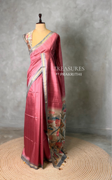 onion Pink semi tusser saree- PBR28D5