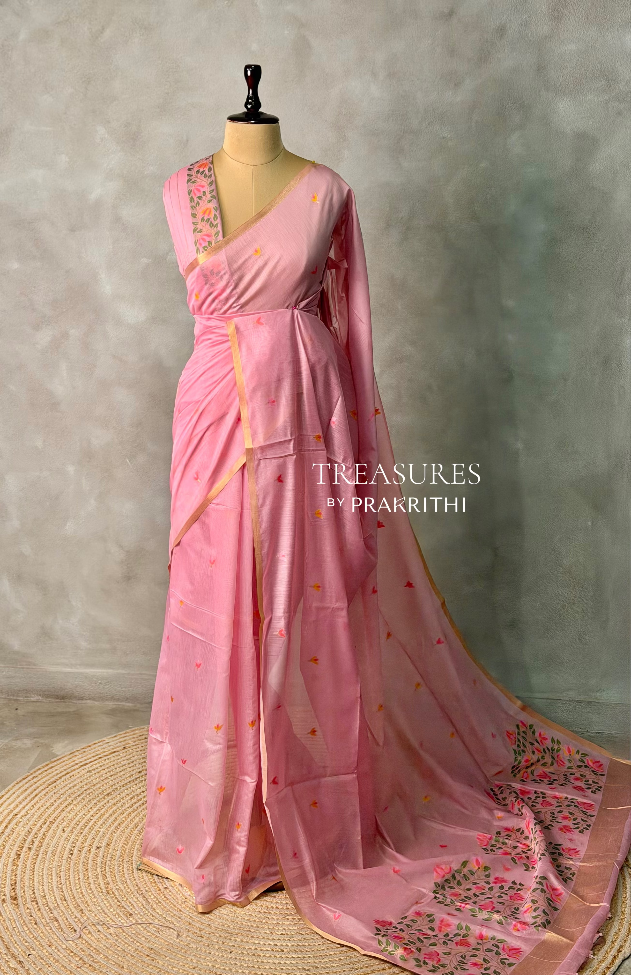 Pink Chanderi silk cotton Jamdani woven saree- PBRJ22