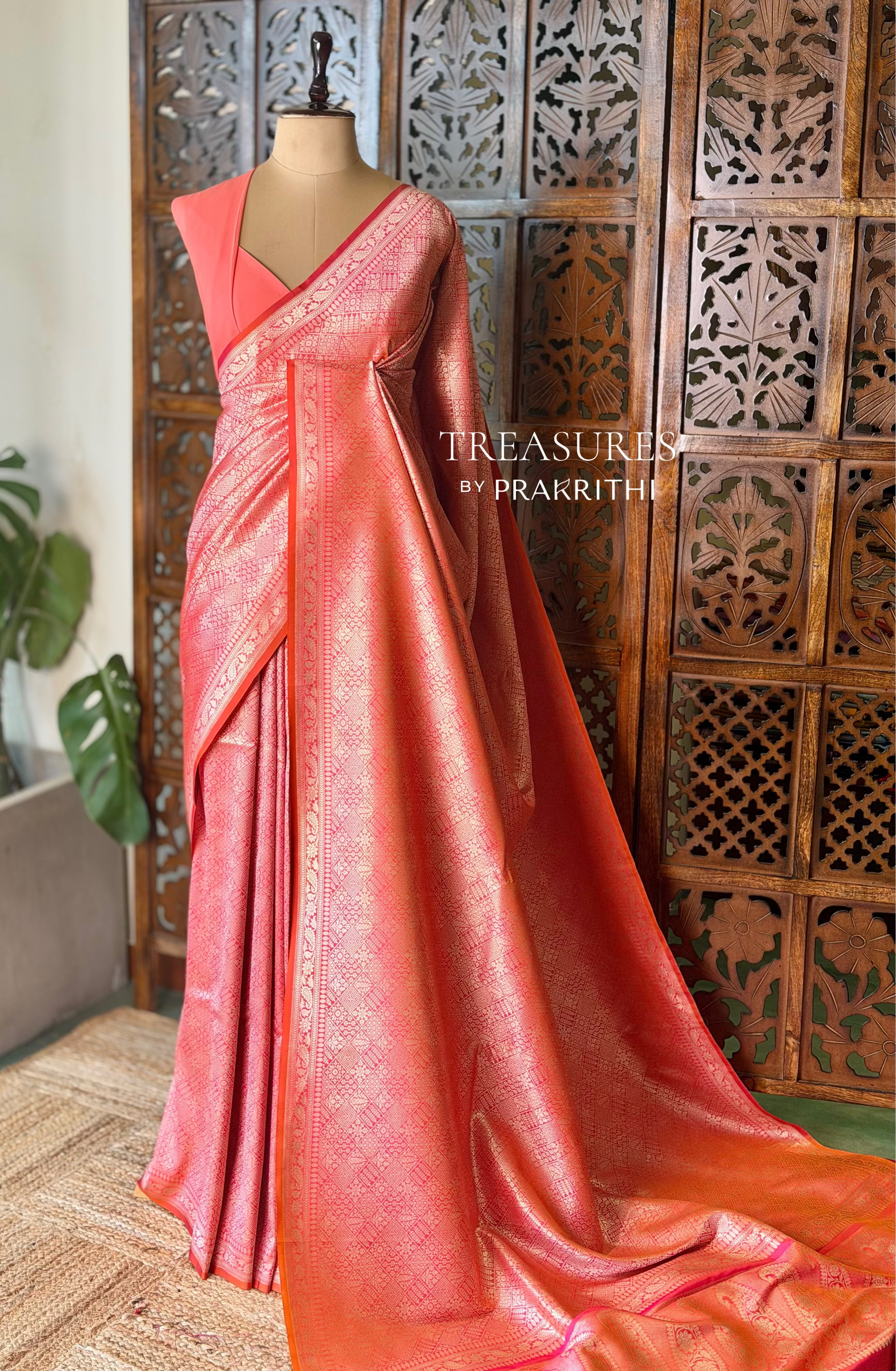 Orange Katan Banarasi silk saree - RAZ3T