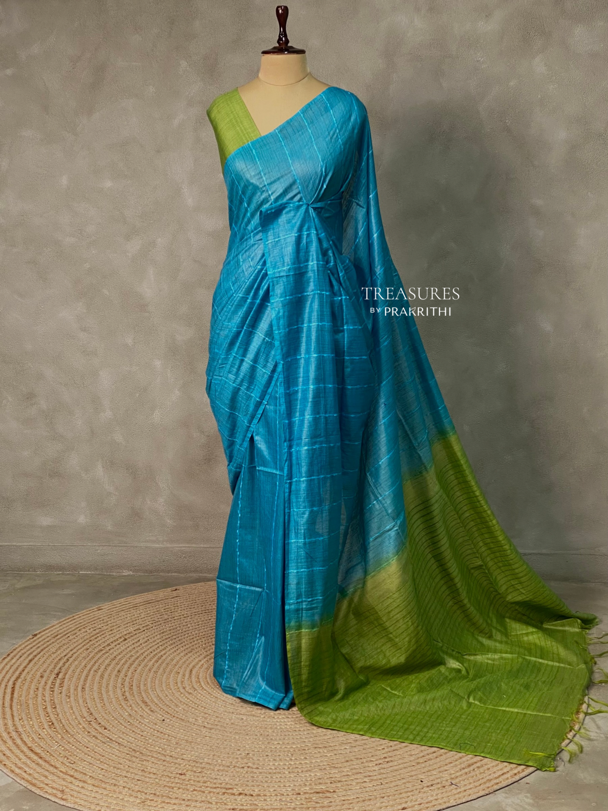 Blue and Green Tusser silk saree -SOT19