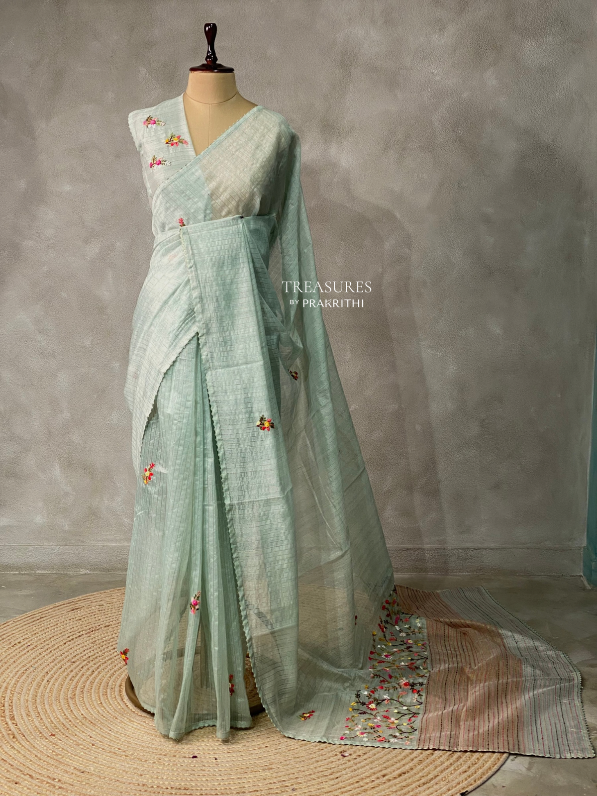 Pastal Bluish green jute tissuesaree -VR2C
