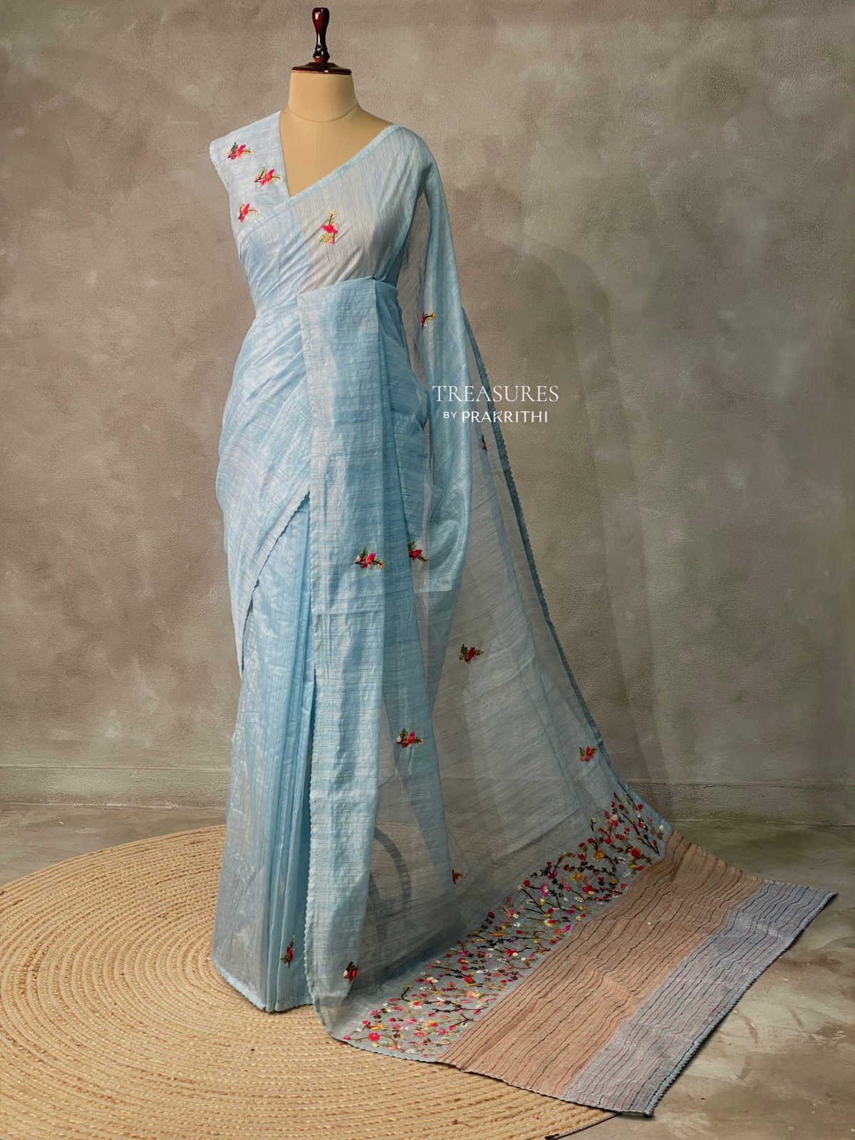 Pastal Blue jute tissuesaree -VR2D