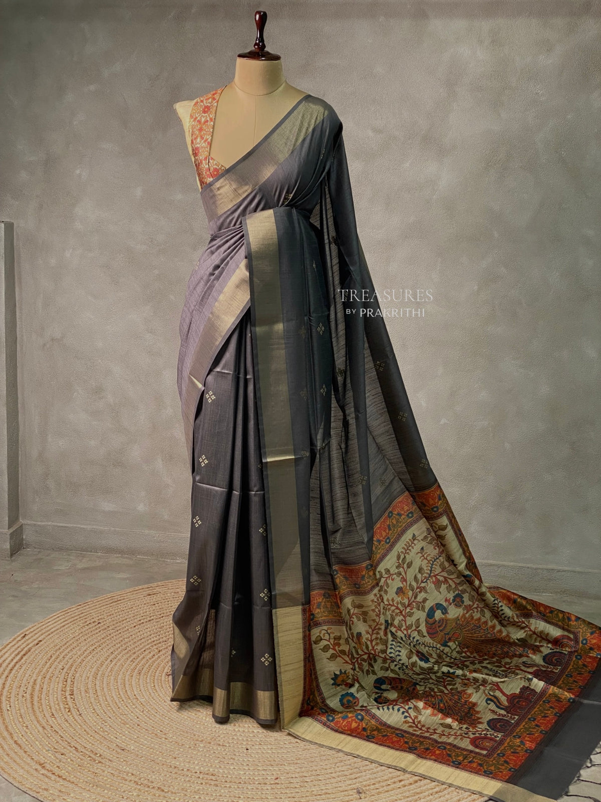 Grey Chanderi cotton silksaree -KRUPB1
