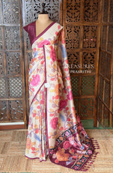 Sandal and Maroon Tusser saree- PBR31T2E
