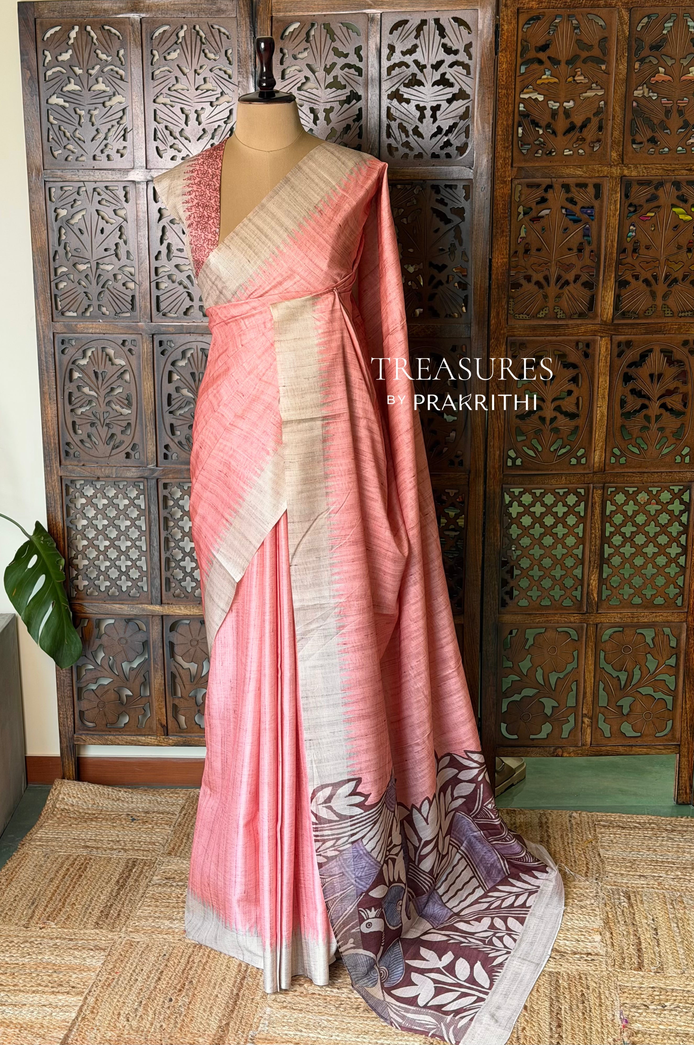 Peach Tusser saree- PBR31T4