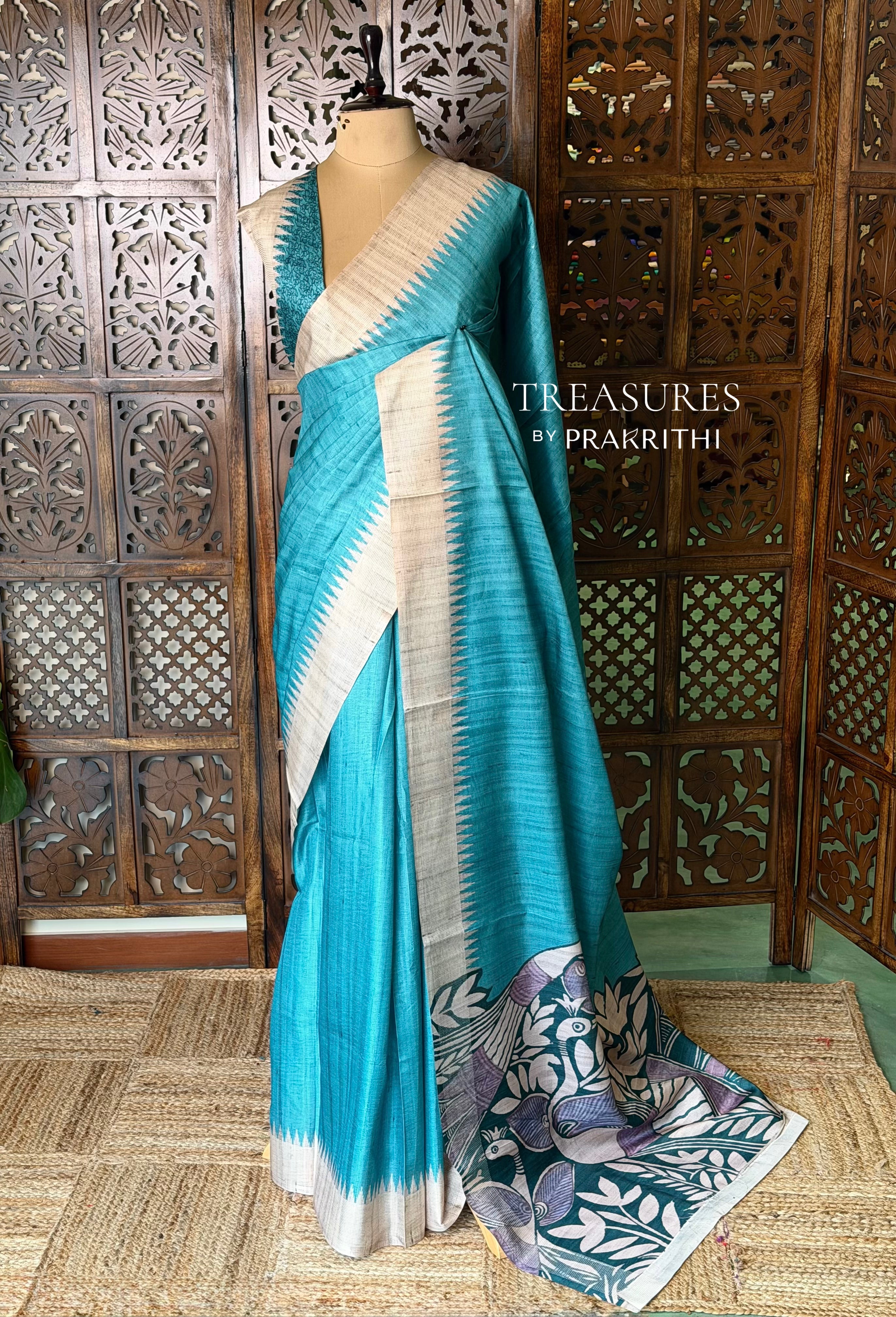 Blue Tusser saree- PBR31T4B