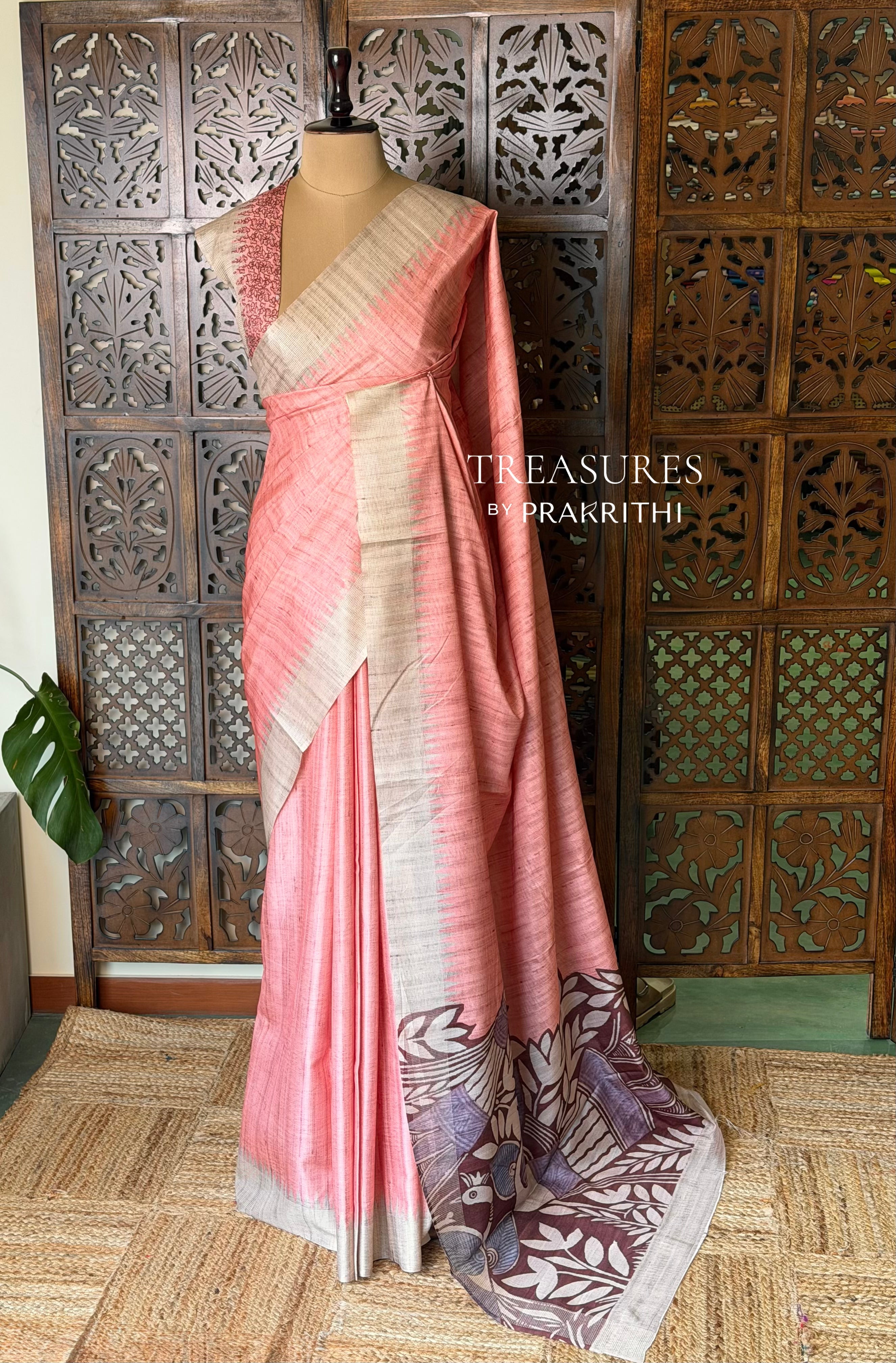 Peach Tusser saree- PBR31T4C