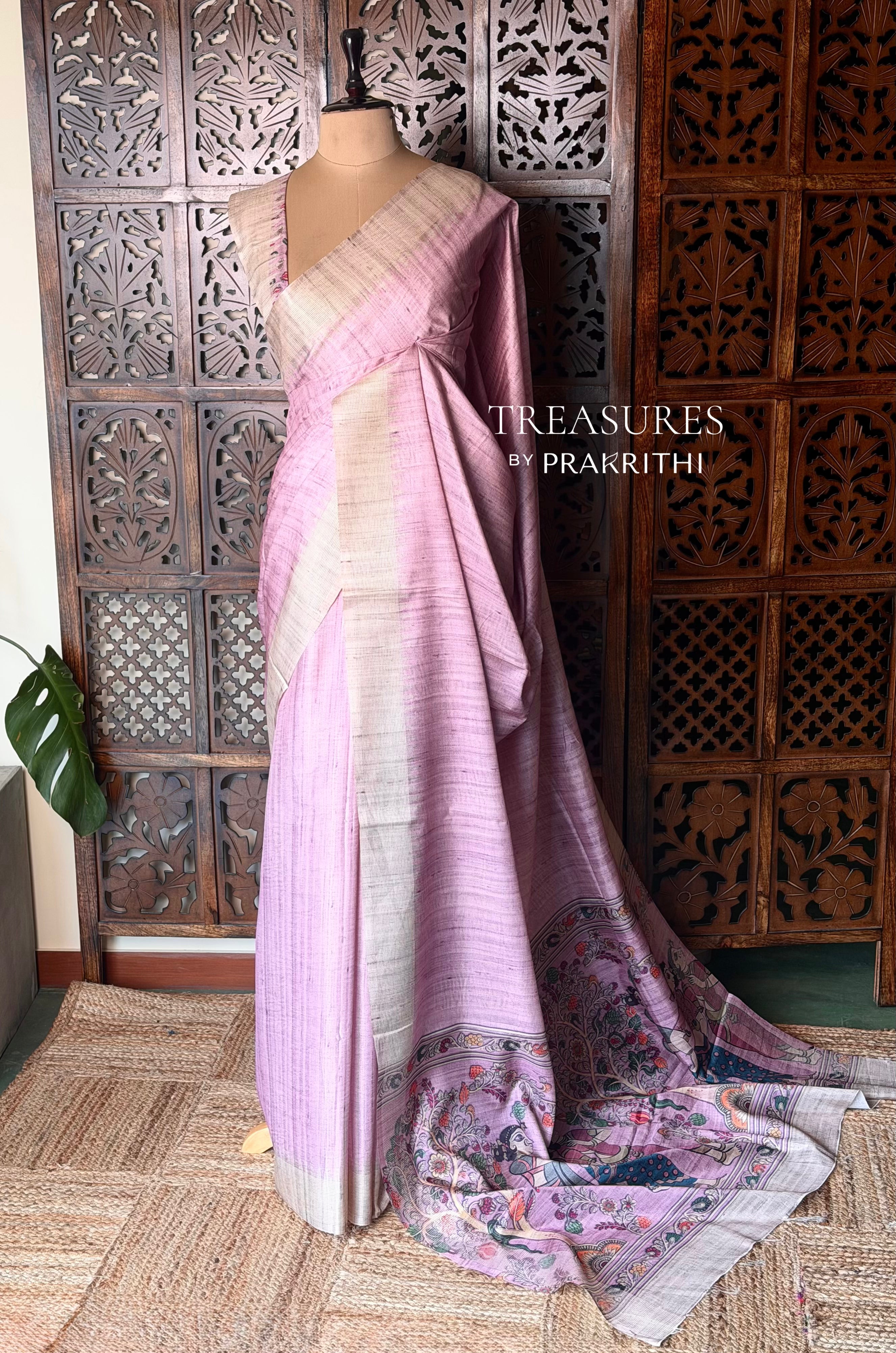 Lavender Tusser Silk saree- PBR31T4F