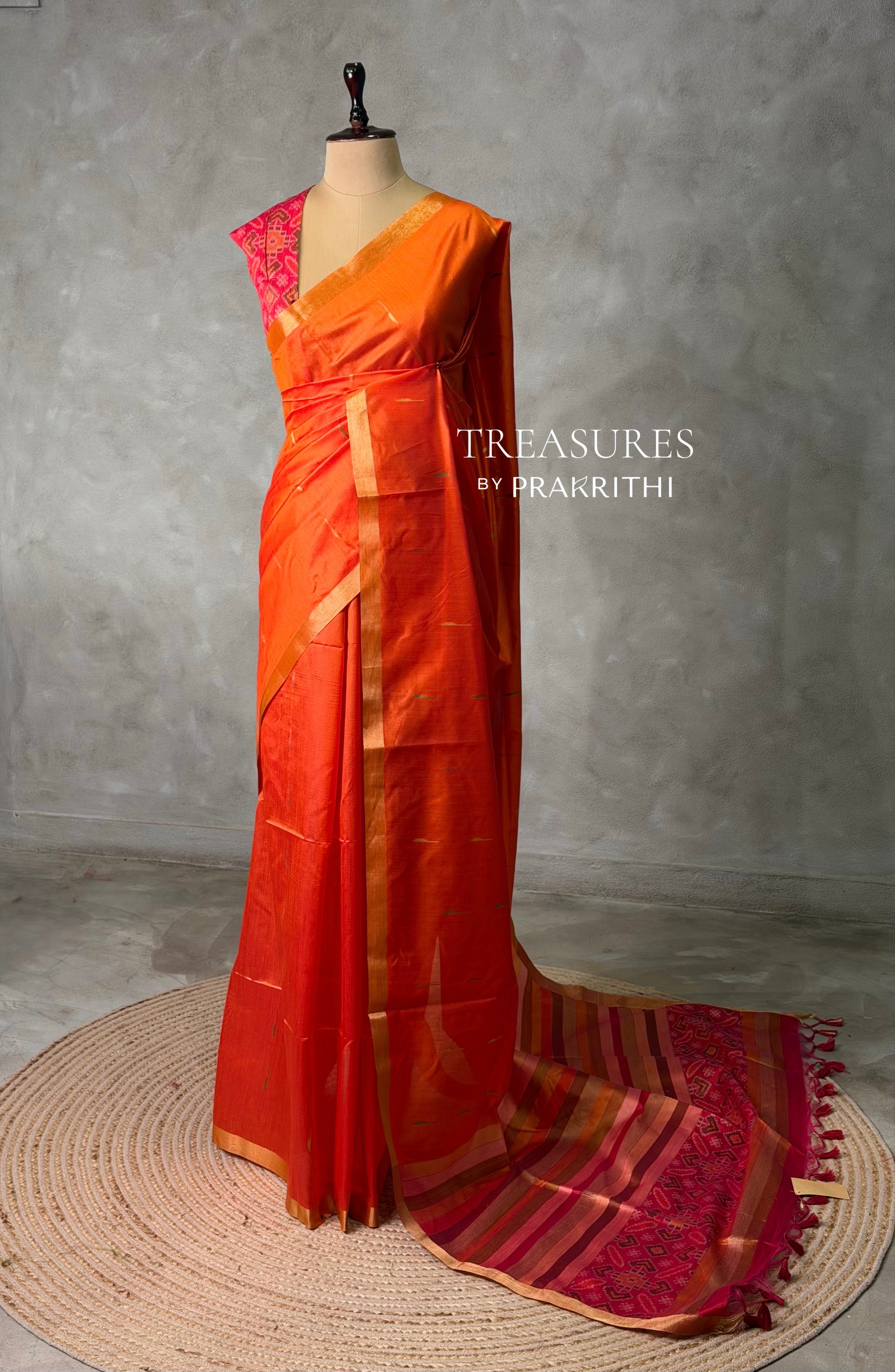 Orange Chanderi Silk cotton saree- PBR60JC