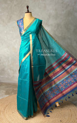 Peacock Blue Chanderi Silk cotton saree- PBR60JG