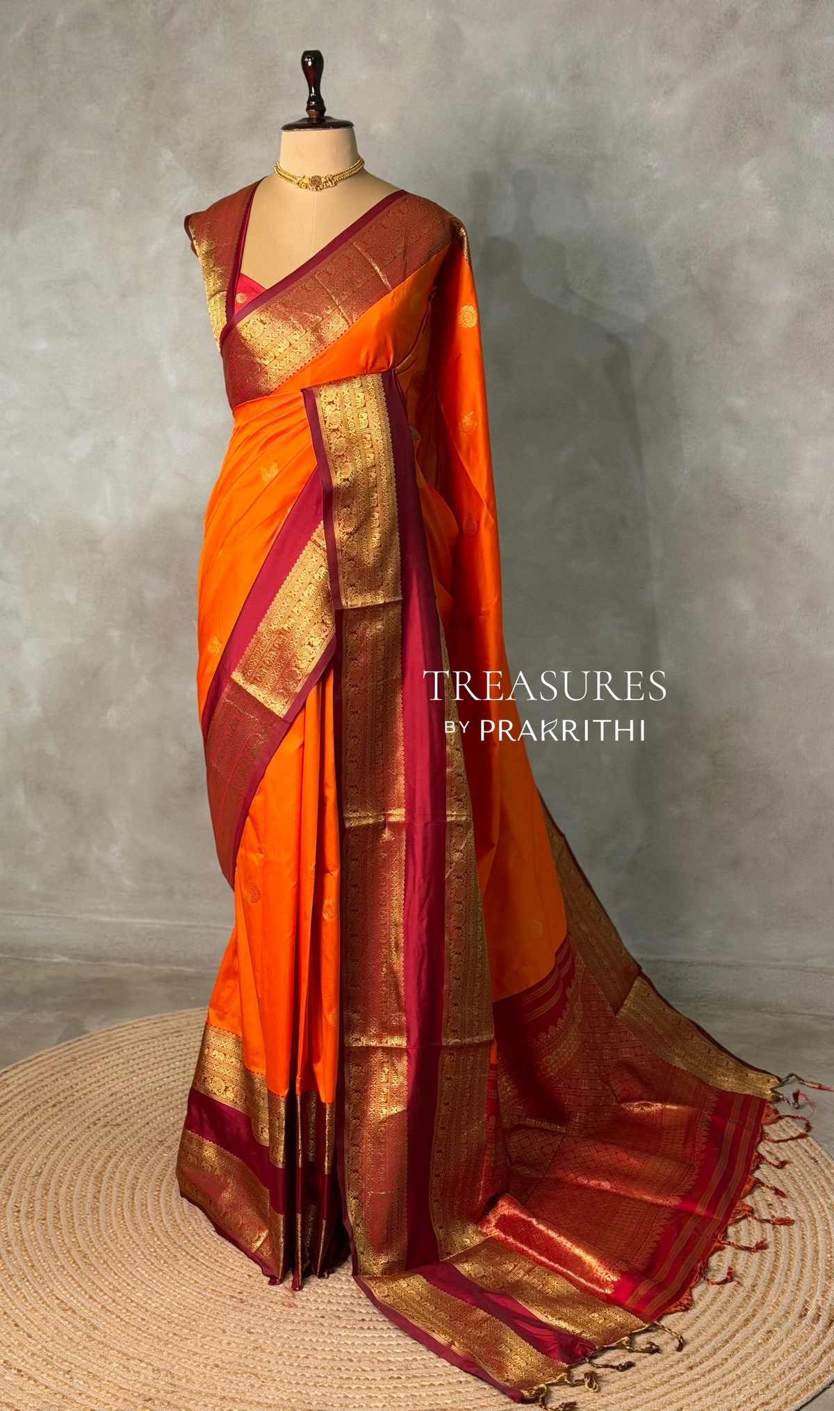 Orange and maroon silk saree -BSP28