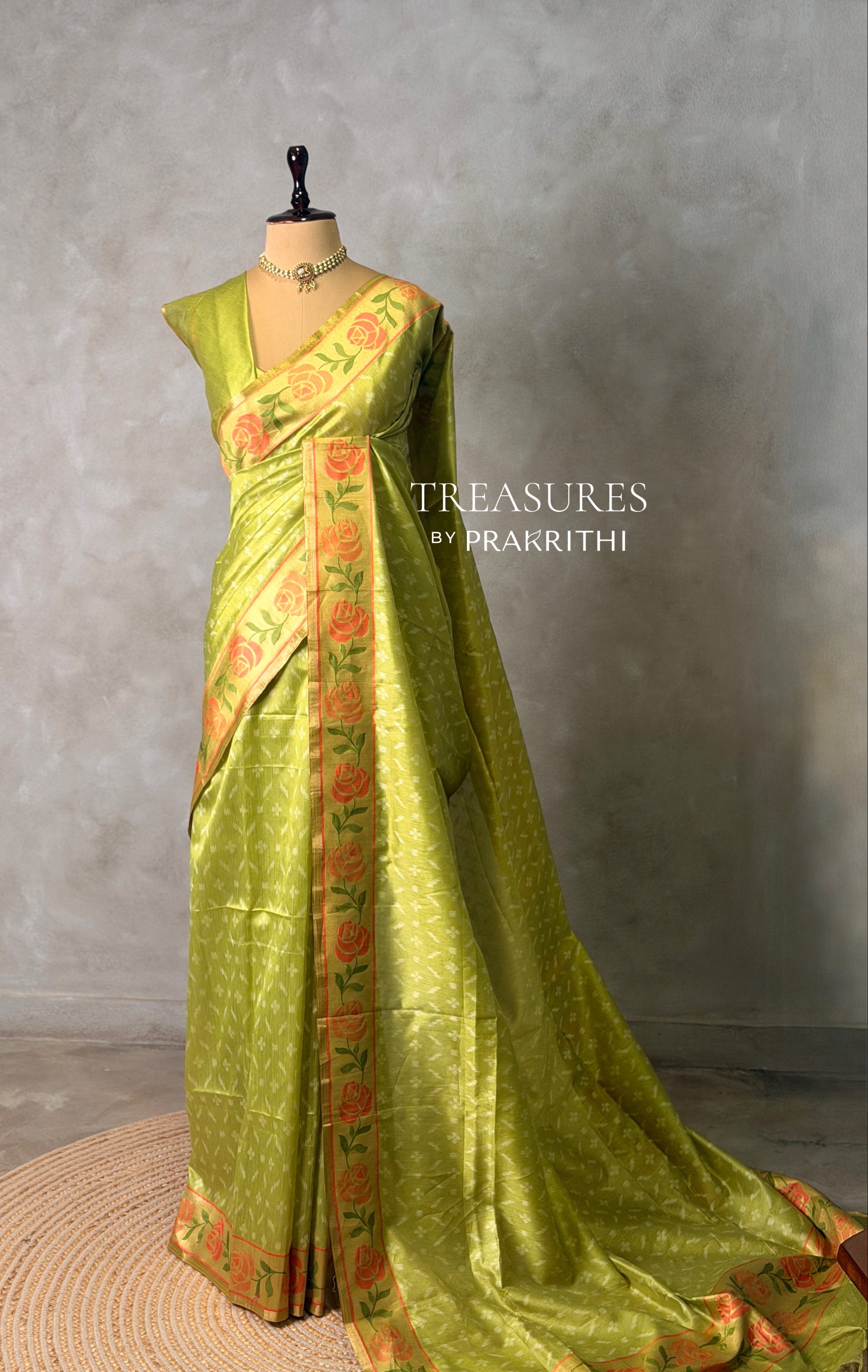 Olive Green silk cotton saree- PBR49A
