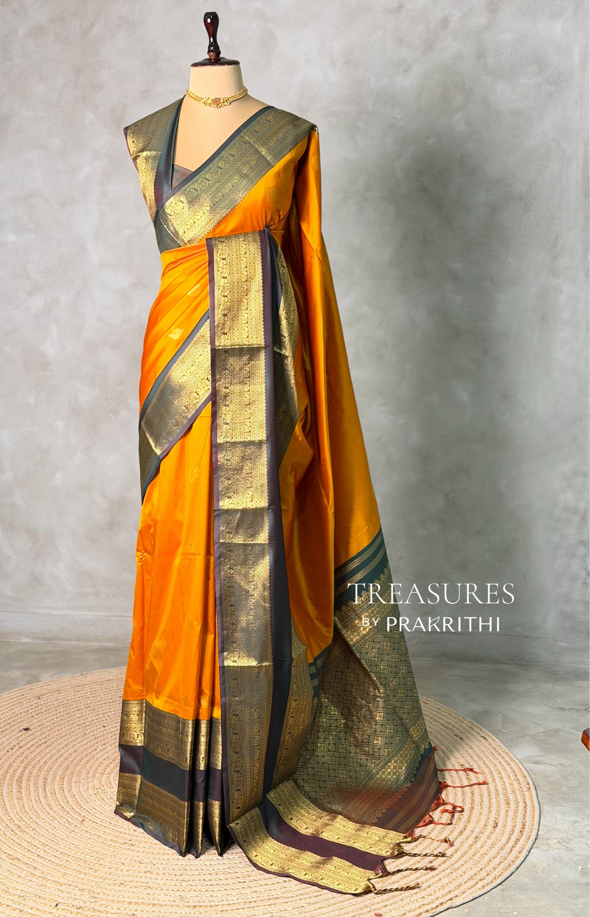 Yellow and black silk saree -BSP28B