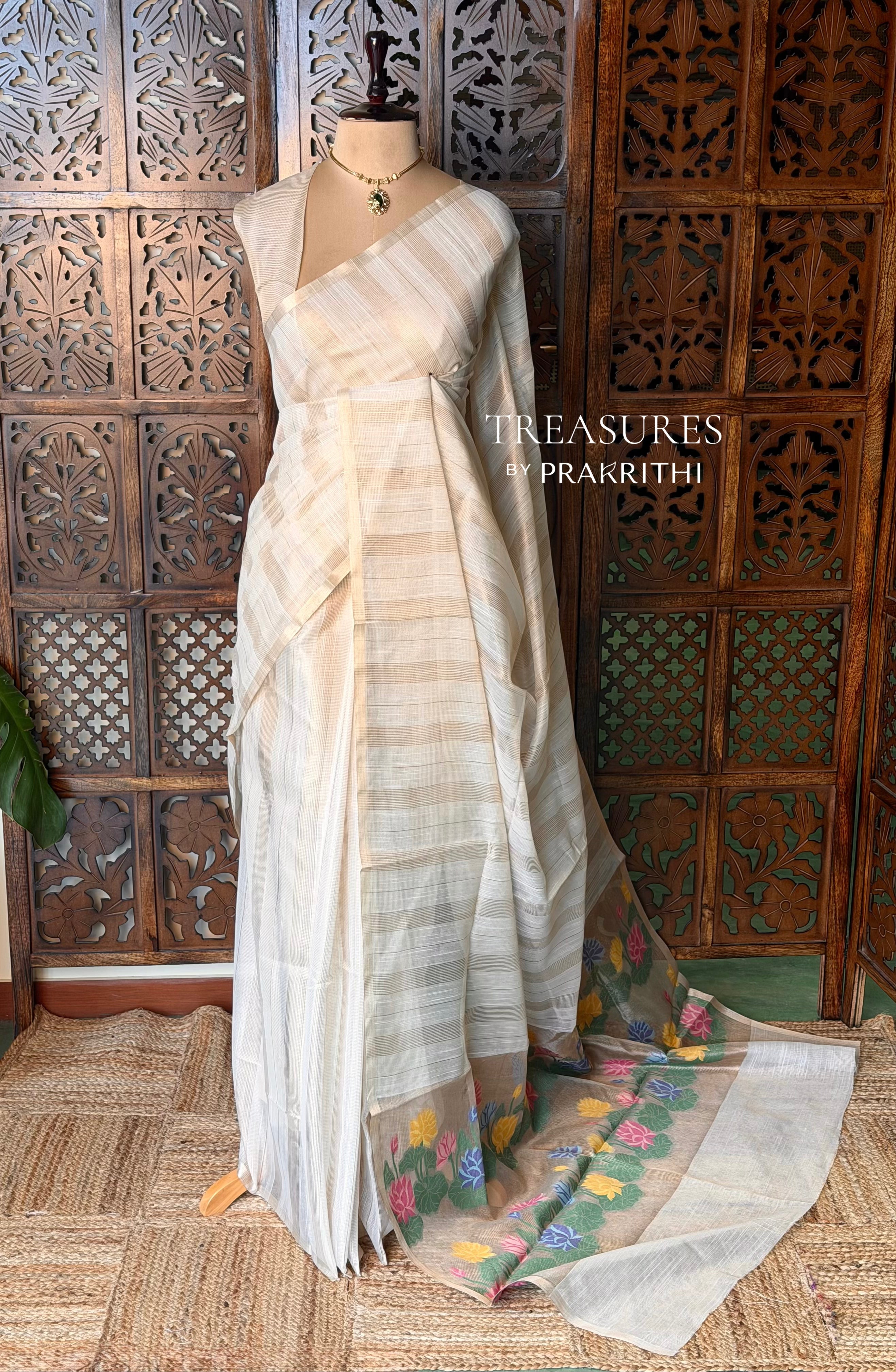 Off white Jute Tissue saree- PBR61F