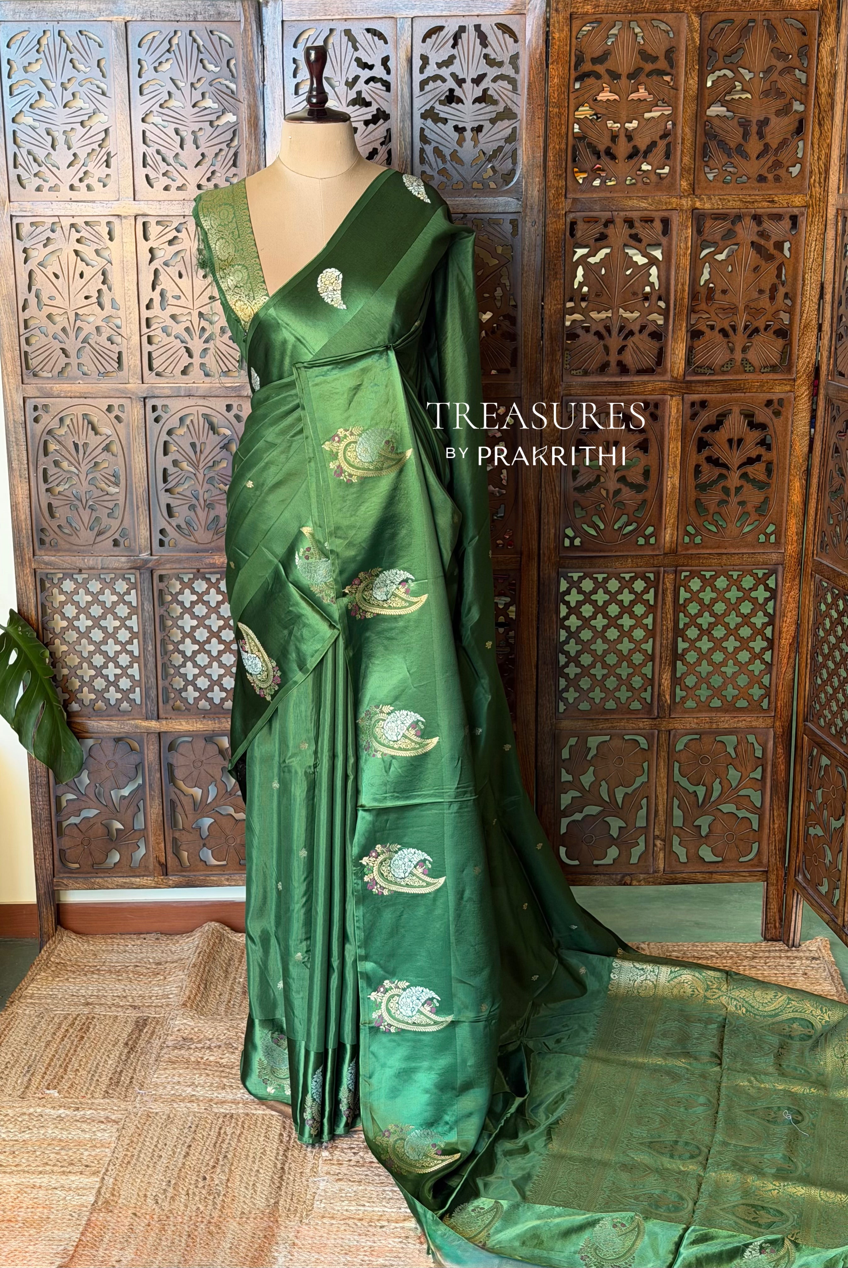Green Banarasi Crape silk saree - PBRHB8