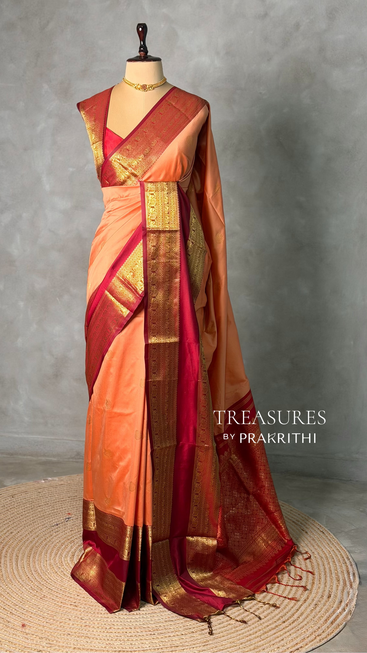 Peach and maroon silk saree -BSP28C