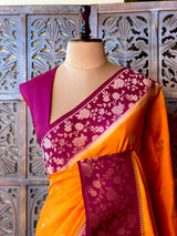 Yellow and Purple Banarasi Crape silk saree - PBRHD2