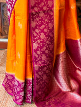 Yellow and Purple Banarasi Crape silk saree - PBRHD2
