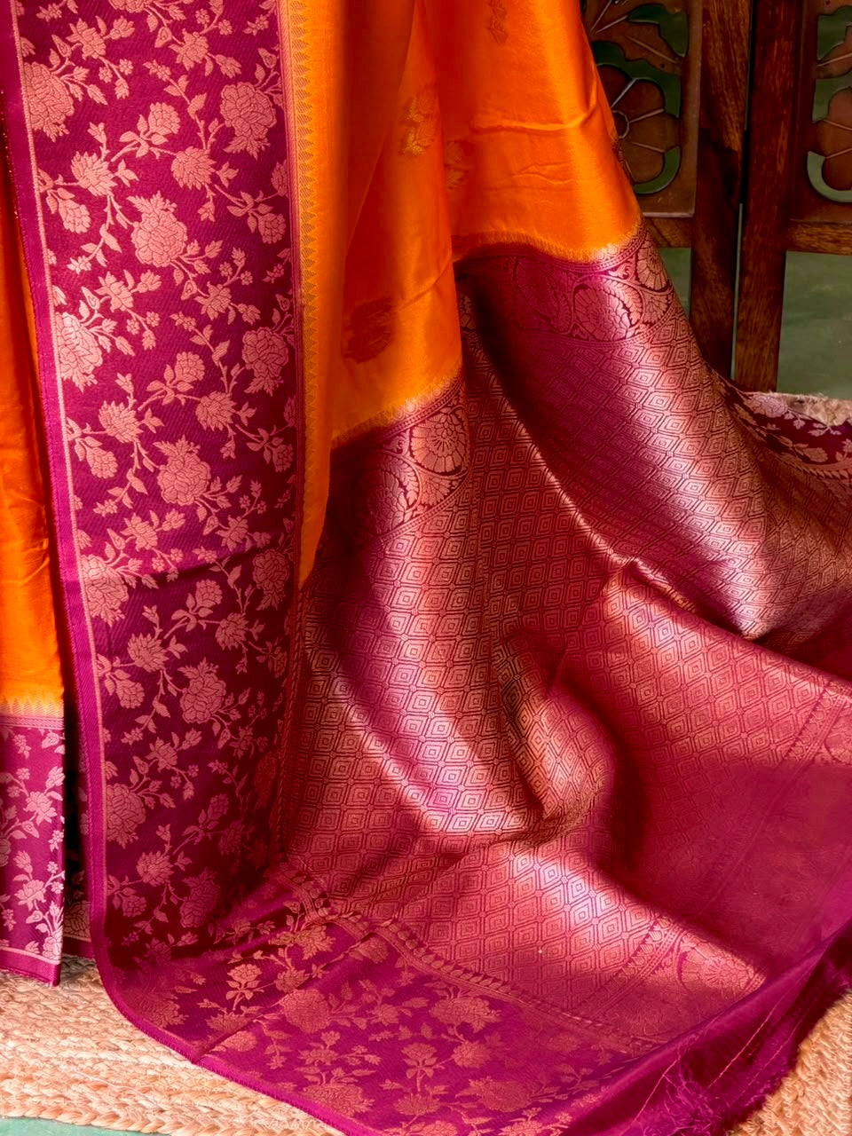 Yellow and Purple Banarasi Crape silk saree - PBRHD2