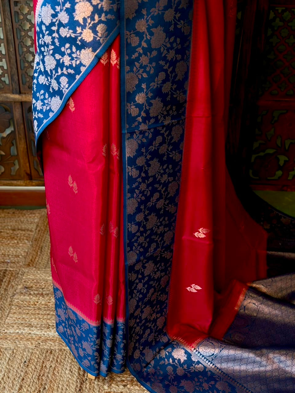 Magenta and blue Banarasi Crape silk saree - PBRHD3