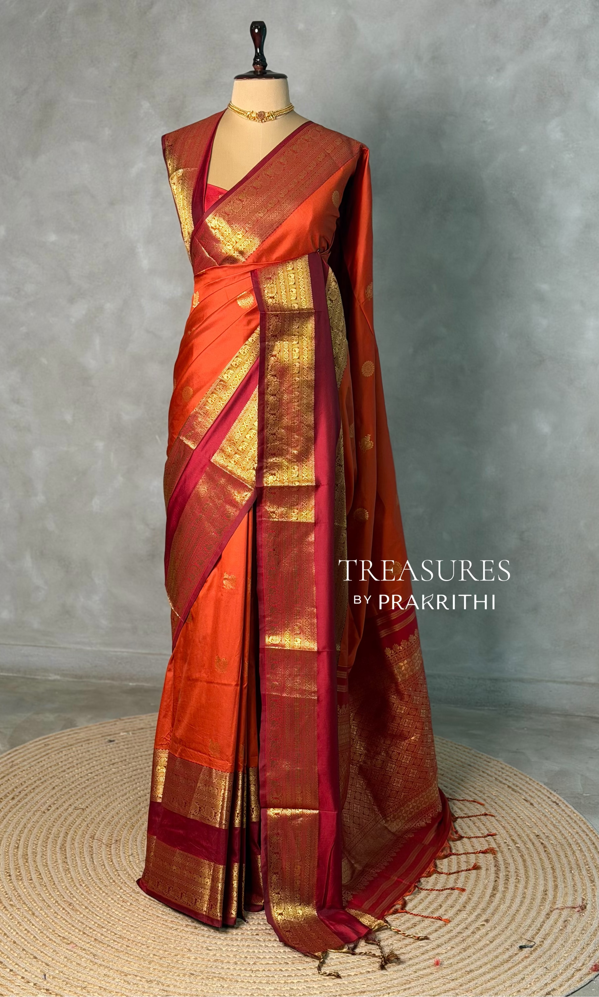 Rust Orange and Maroon silk saree -BSP28I