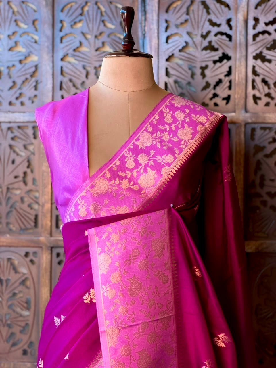Purple and mauve pink Banarasi Crape silk saree - PBRHD4