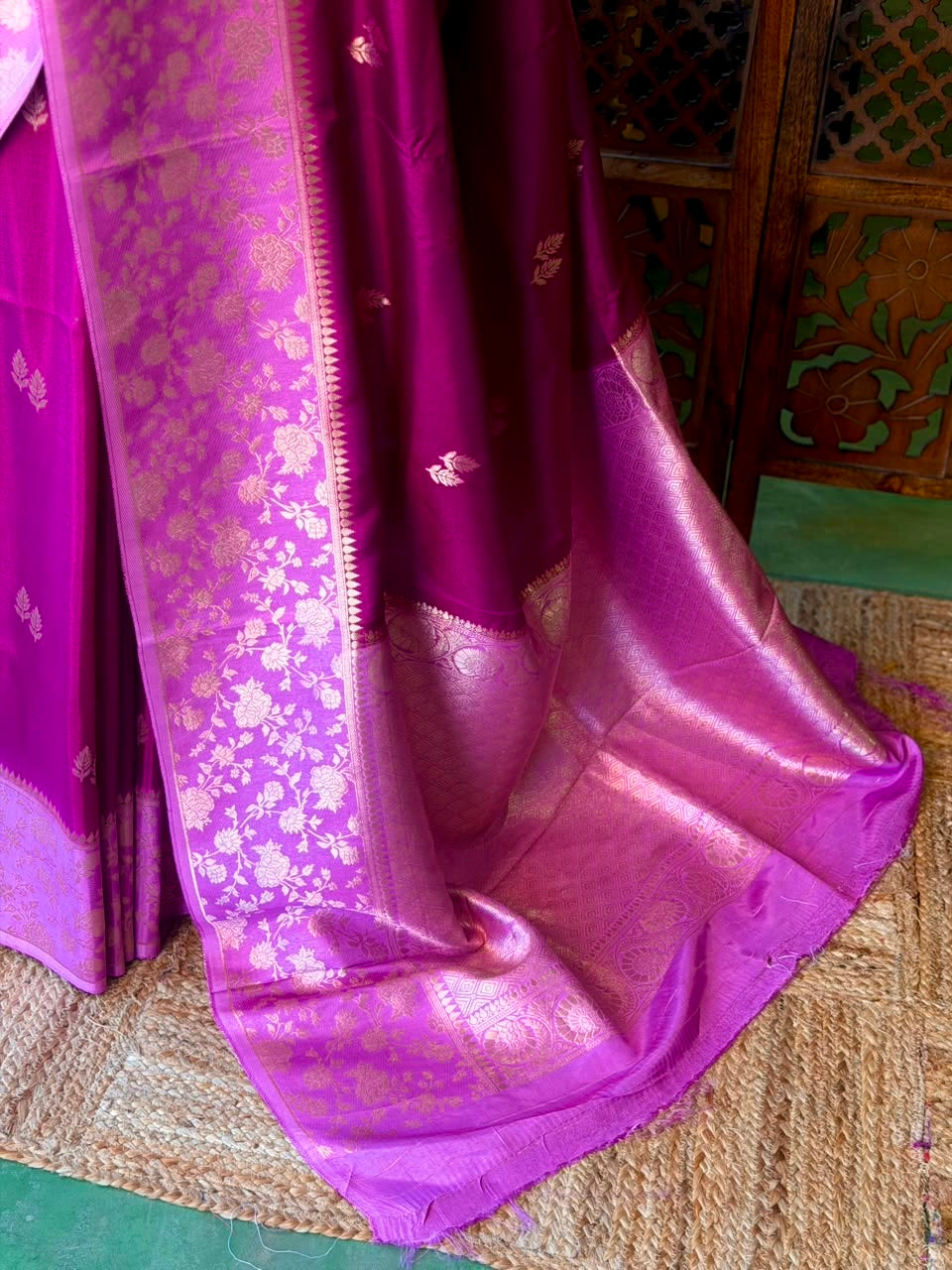 Purple and mauve pink Banarasi Crape silk saree - PBRHD4
