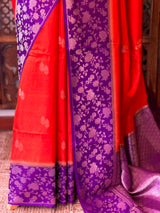 Orange and Violet Banarasi Crape silk saree - PBRHD5