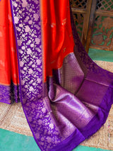 Orange and Violet Banarasi Crape silk saree - PBRHD5