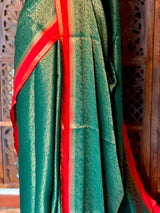 Green and Red Banarasi Crape silk saree - PBRHE1