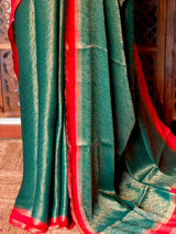 Green and Red Banarasi Crape silk saree - PBRHE1