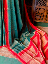 Green and Red Banarasi Crape silk saree - PBRHE1