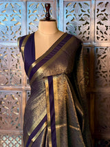 Deep Violet Banarasi Crape silk saree - PBRHE2