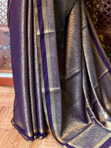 Deep Violet Banarasi Crape silk saree - PBRHE2