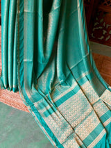 Aqua Blue Banarasi Crape silk saree - PBRHE3