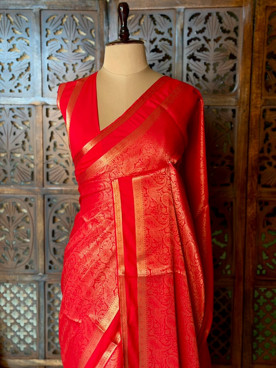 Redt Banarasi Crape silk saree - PBRHE3
