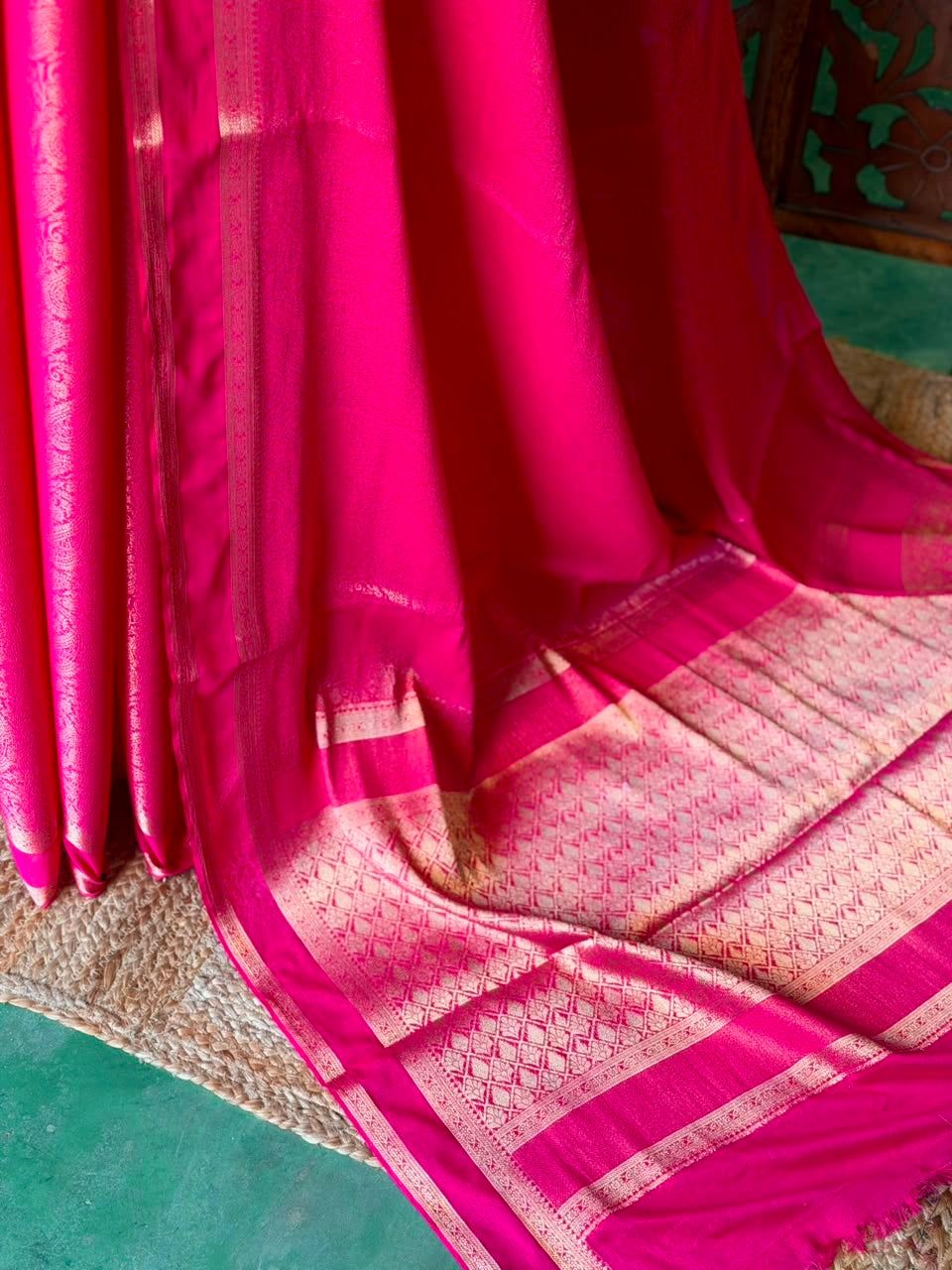 Rani Pink Banarasi Crape silk saree - PBRHE4