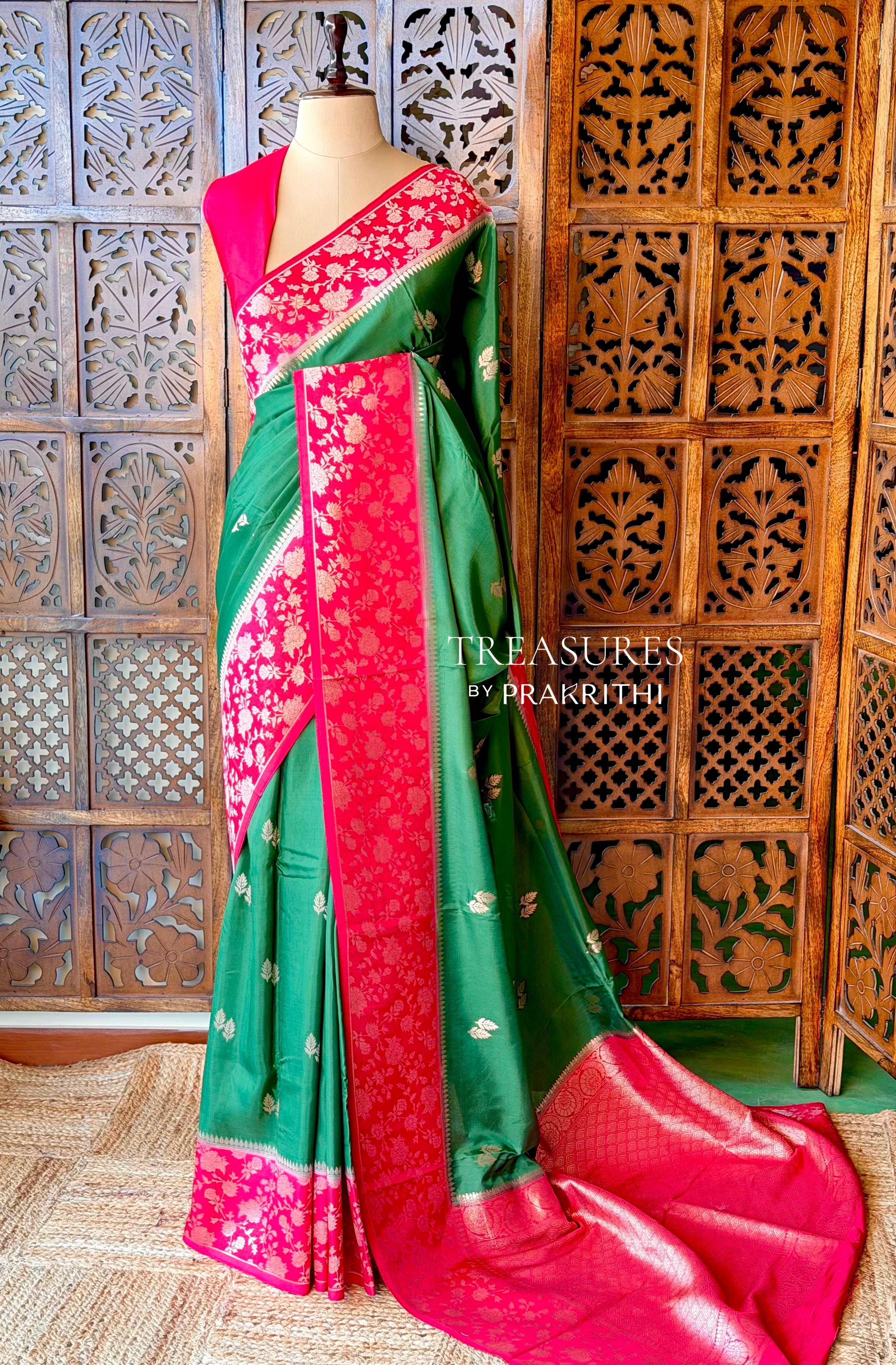 Green and magenta Banarasi Crape silk saree - PBRHD1