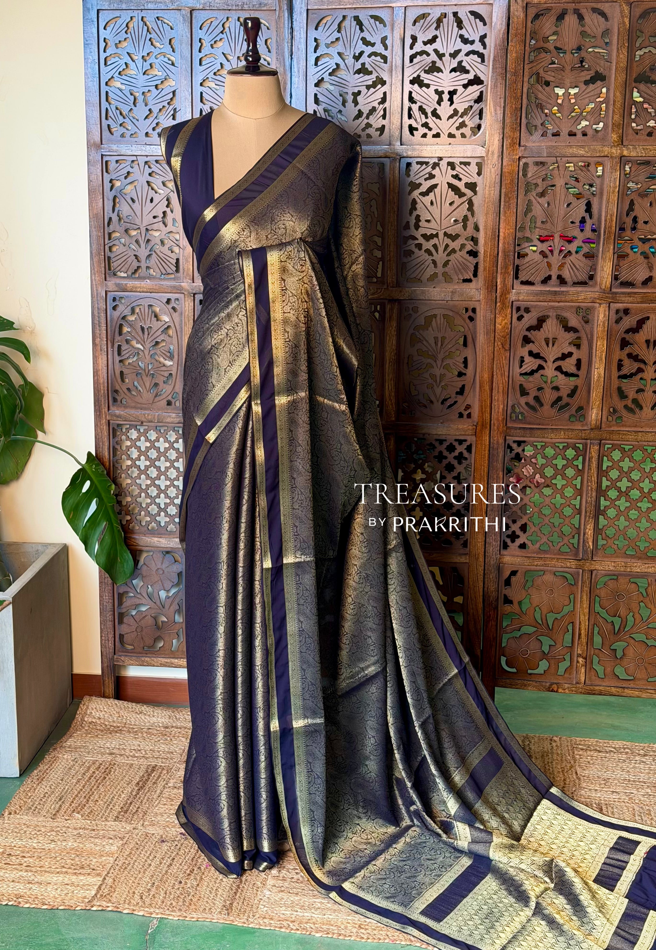 Deep Violet Banarasi Crape silk saree - PBRHE2