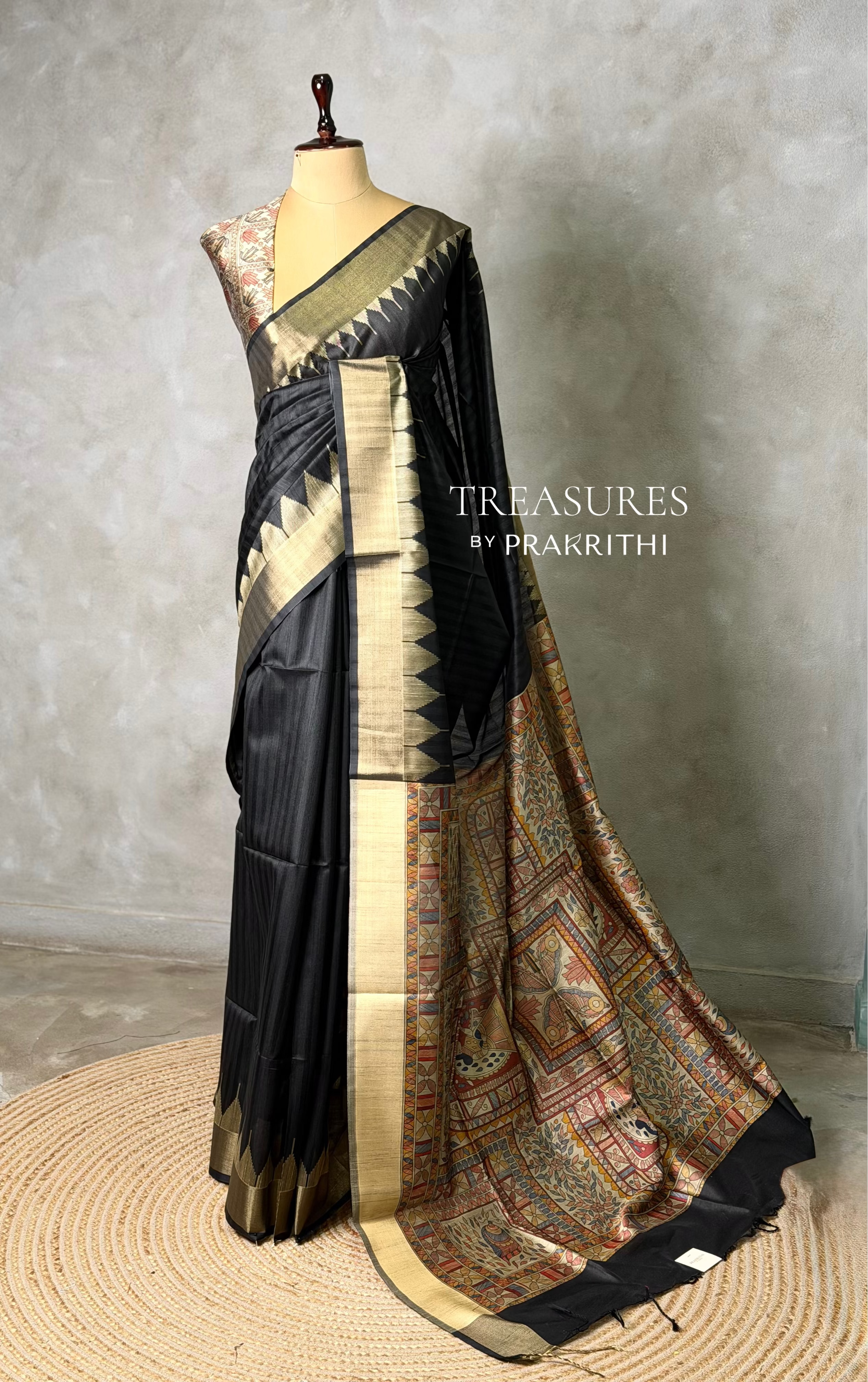 Black silk cotton saree- PBR49C