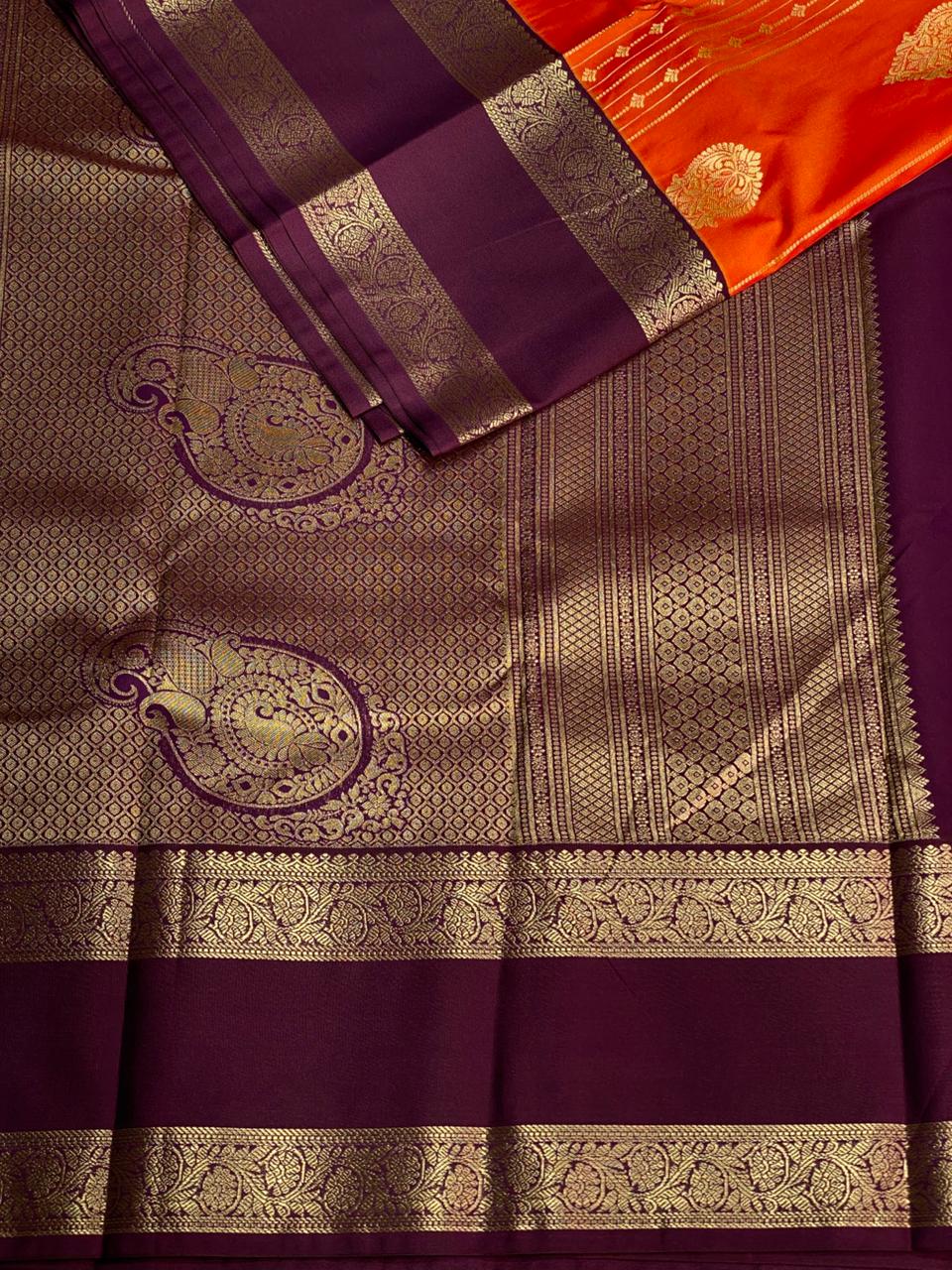 Orange and purple kanchipuram silk saree- PSSR273