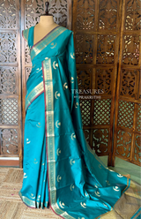 Peacock Blue Semi Raw mango silk saree- PBR50B