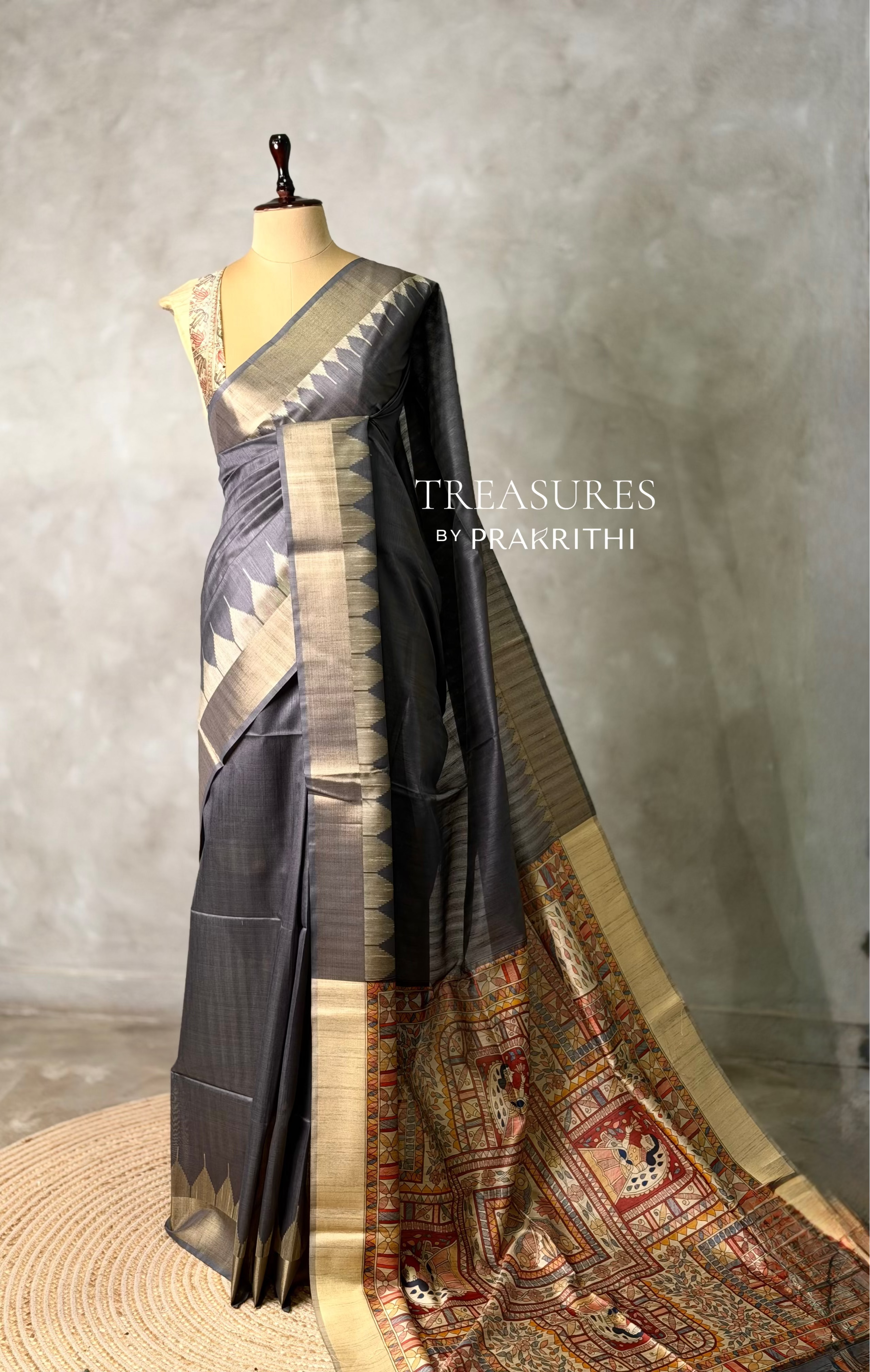 Dark Grey silk cotton saree- PBR49F