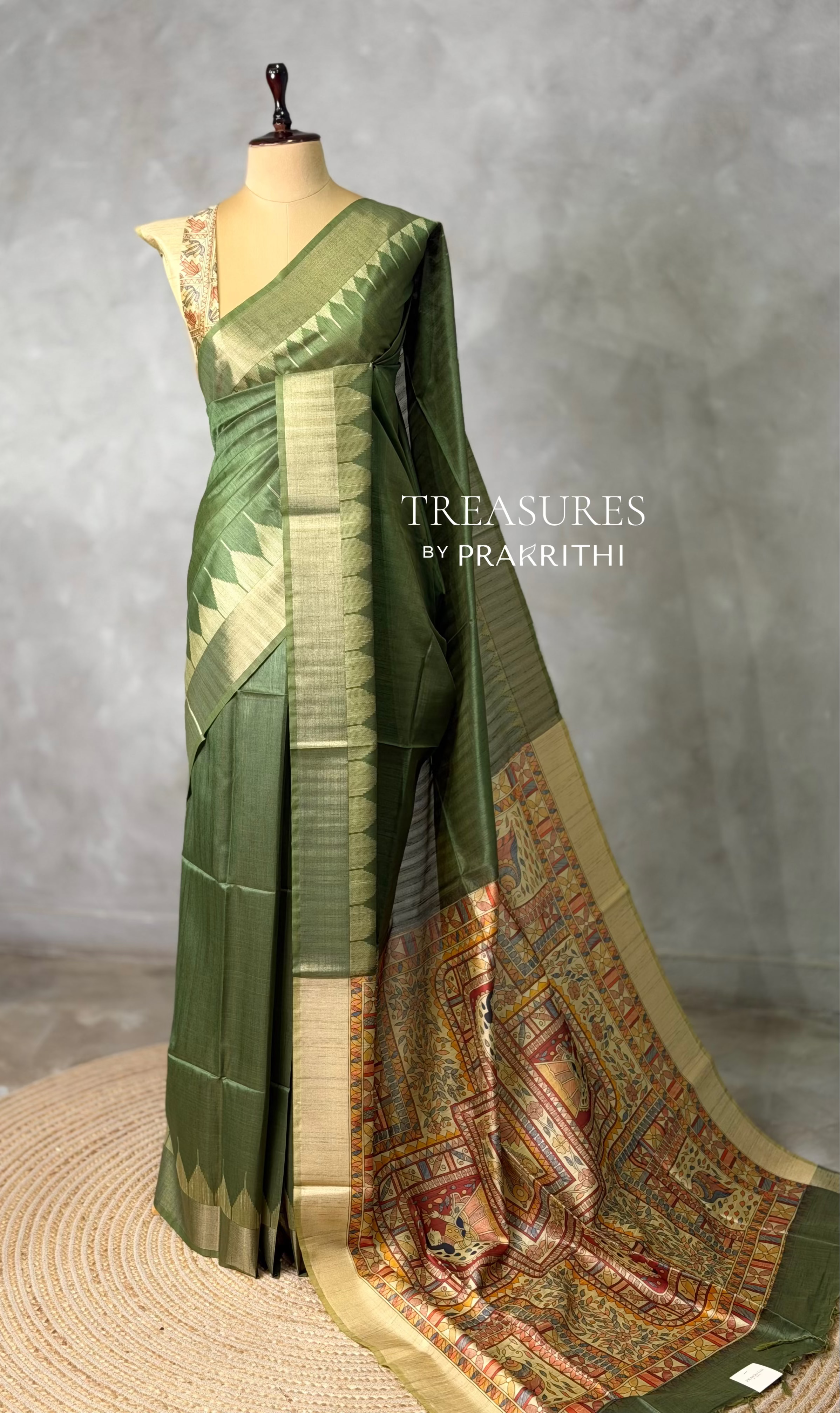 Green silk cotton saree- PBR49G