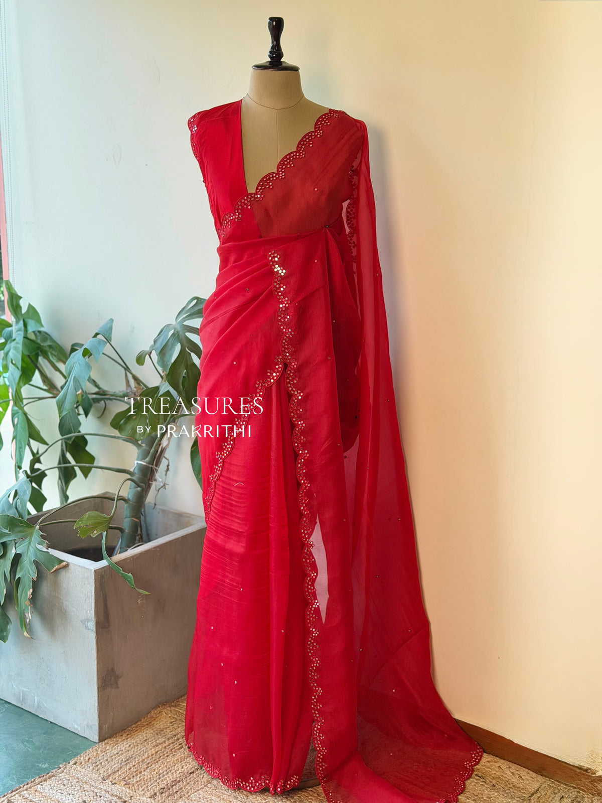 Red Pure Organza sareesaree -PBR11B