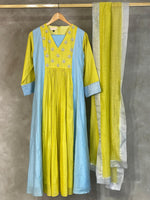 Lime and blue chanderi salwar set - SNL34