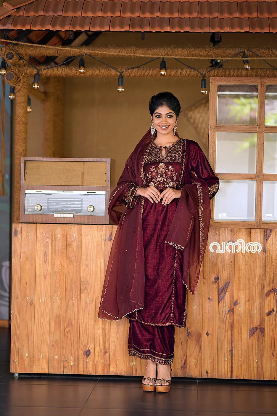 Maroon premium Handworked velvet salwar set with dupata -SLV06